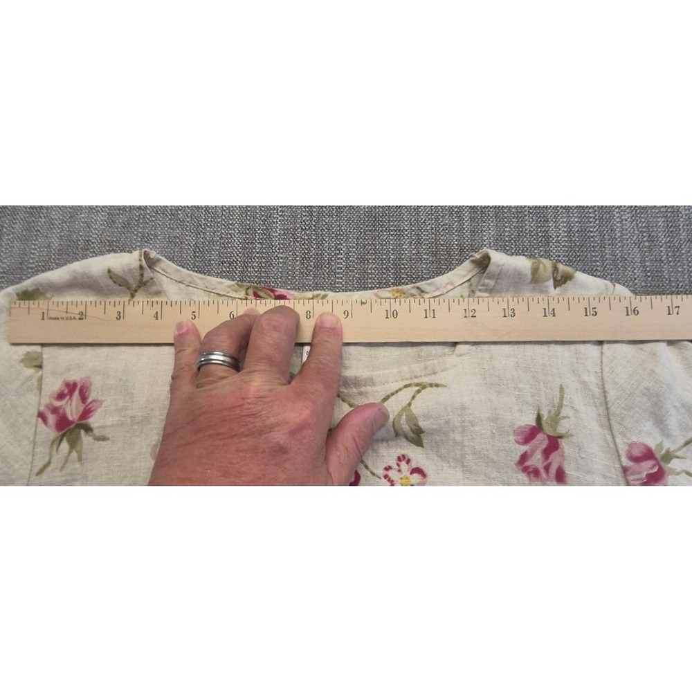 VTG Talbots Petites 12P 100% Linen floral dress cottagecore made USA Pink roses - Picture 13 of 16